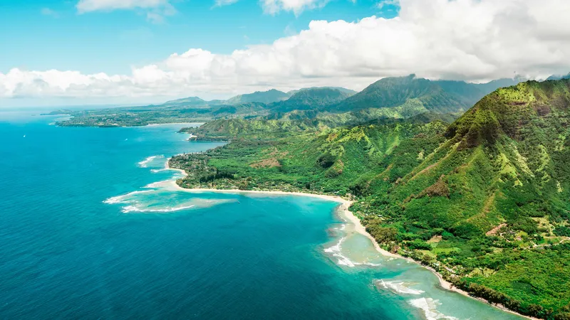 Hawaii beach and mountains