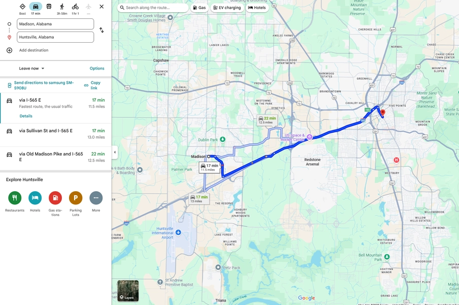 Madison to Huntsville Commut