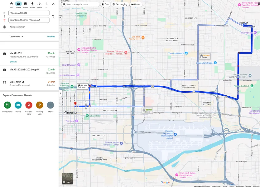 Phoenix Arcadia Biltmore commute map