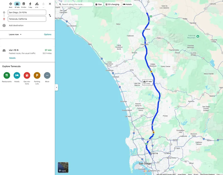 San Diego commute map from Normal Heights