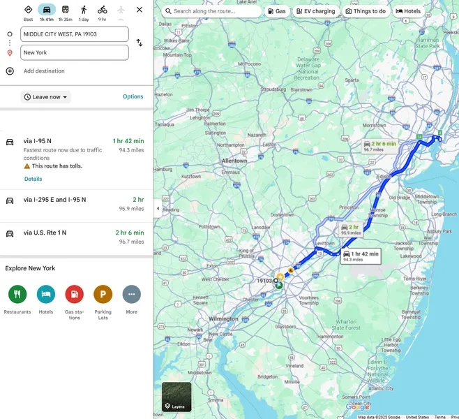 Philadelphia to New York commute options